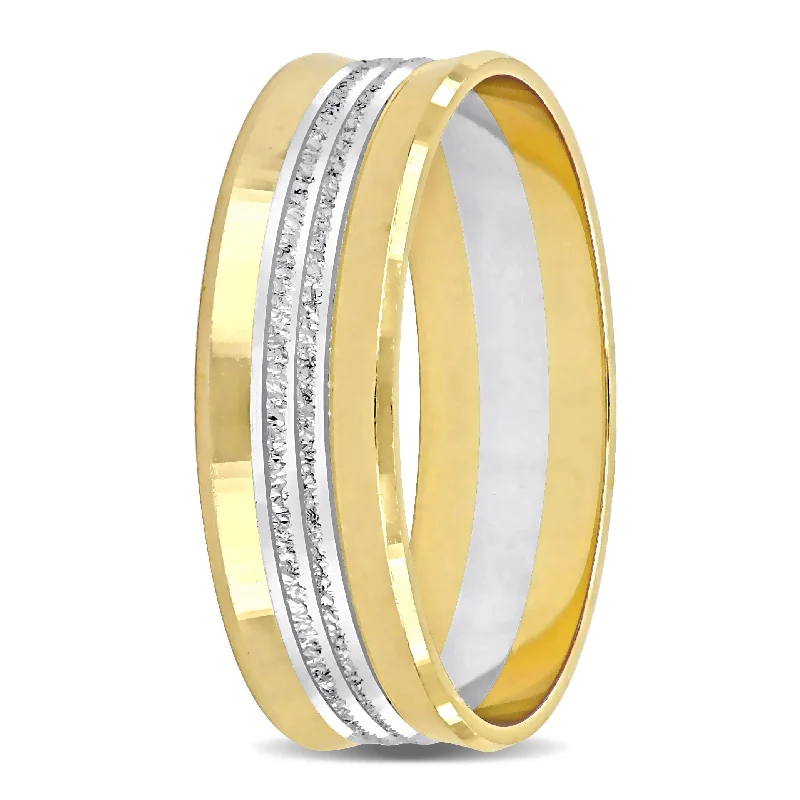 Miadora Mens 6 mm Center Motif Wedding Band in 14k Two-Tone Yellow and White Gold