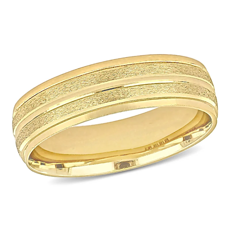 Miadora Mens 6 mm Double Row Textured Wedding Band in 14k Yellow Gold