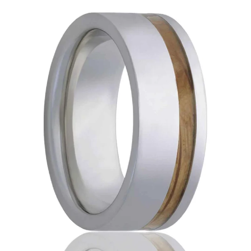 RYE | Men's Tungsten Wedding Band | Whiskey Barrel Wood Inlay | 8mm