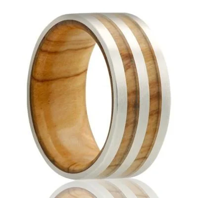 NOAH | Men's Wedding Band | Cobalt | Olive Wood Liner & Dual Inlays | 8mm