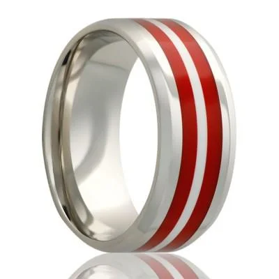 REDLINE | Men's Wedding Band | Titanium with Dual Red Epoxy Inlays | 8mm