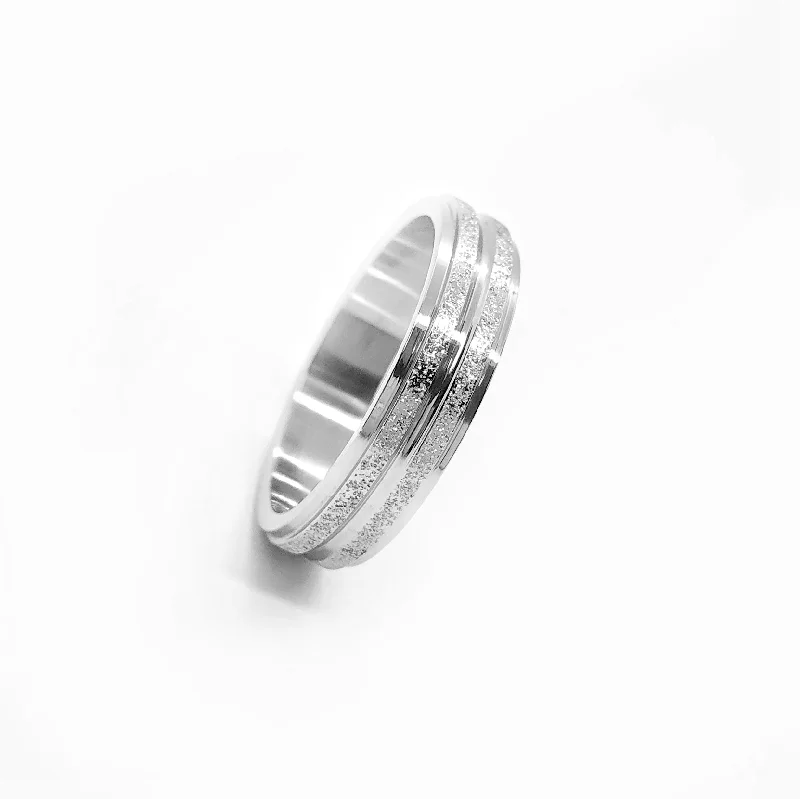 Silver Sandblasted lines Stainless Steel Band