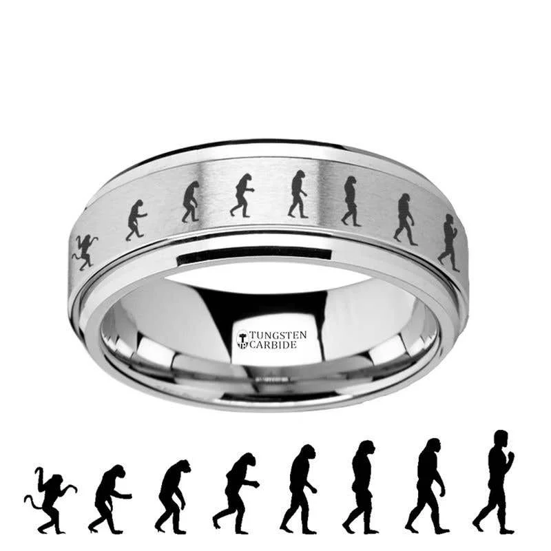 Thorsten Spinning Engraved Human Evolution Tungsten Carbide Spinner Band - 8mm