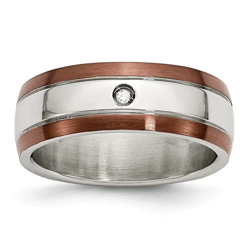 Stainless Steel Brown IP-Plated Brushed Finish Diamond 8mm Polished Band