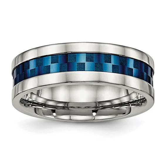 Stainless Steel Polished Blue IP Design 7mm Band