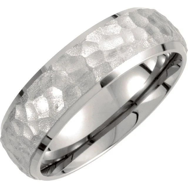 Titanium 7 mm Hammered Finish Beveled Edge Band