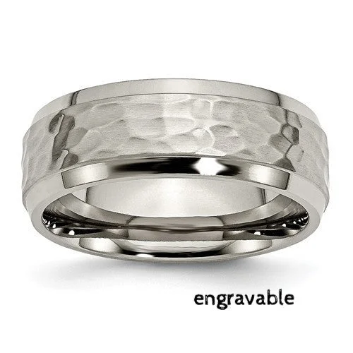 Titanium 8mm Beveled Edge, Hammered And Polished Band