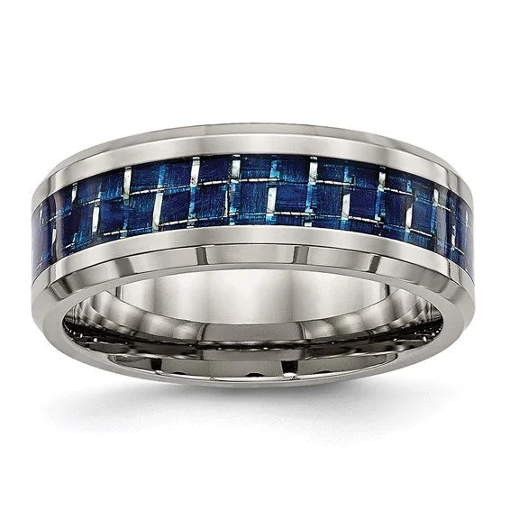 Titanium Blue Carbon Fiber Inlay Polished 8mm Band