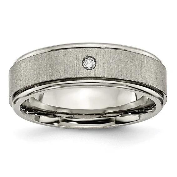 Titanium Brushed / Polished .05ct Diamond Rounded Edge 7mm Band