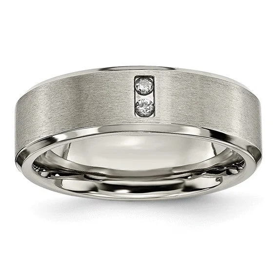 Titanium Satin & Polished Finish 2-Stone Diamonds 7mm Band