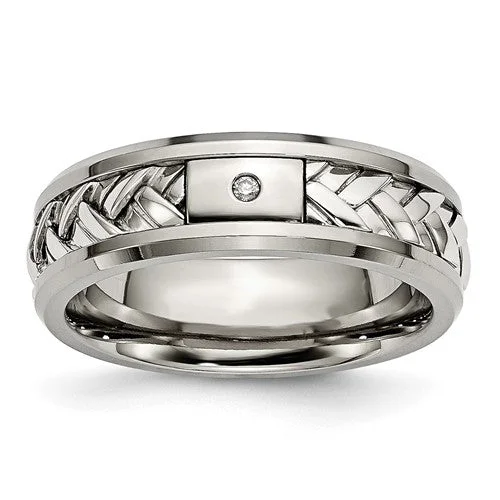 Titanium with Sterling Silver Inlay Diamond 7mm Band