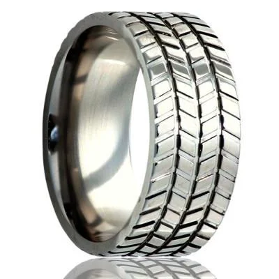 VICTOR | Men's Wedding Band | Cobalt with Tire Tread Design | 8mm