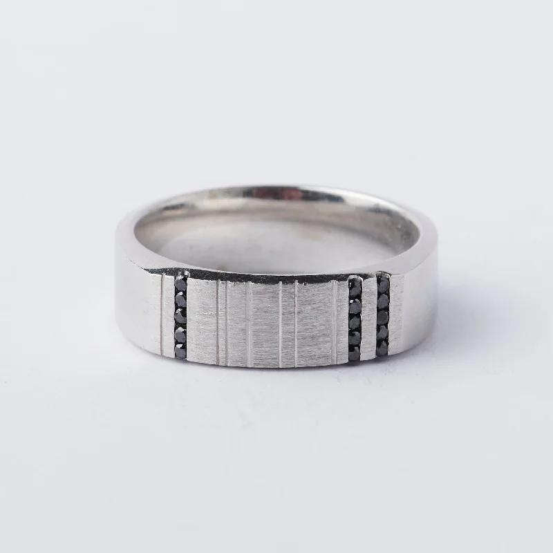 White Gold and Black Diamond Stripe Band