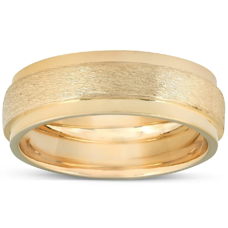 Yellow Gold Brushed Heavy Weight 7.5mm Wedding Band